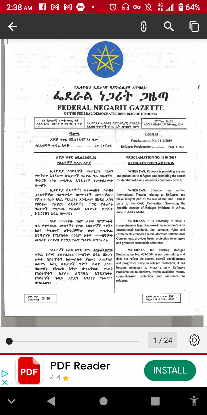 Ethiopian Refugee proclamation